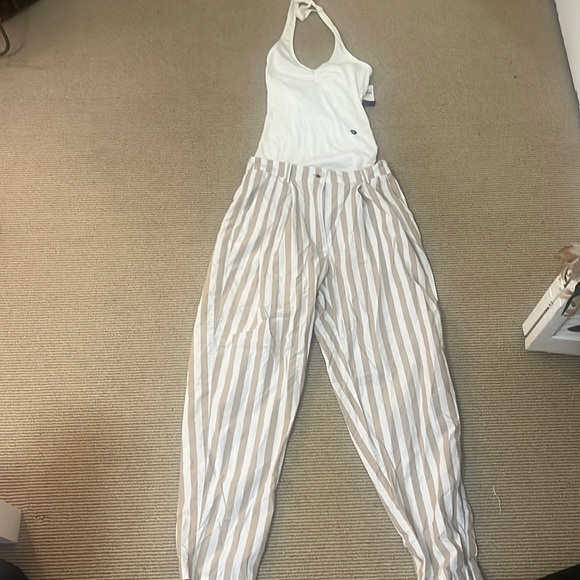 Hollister White halter bodysuit & Urban Outfitters pants - Picture 1 of 6